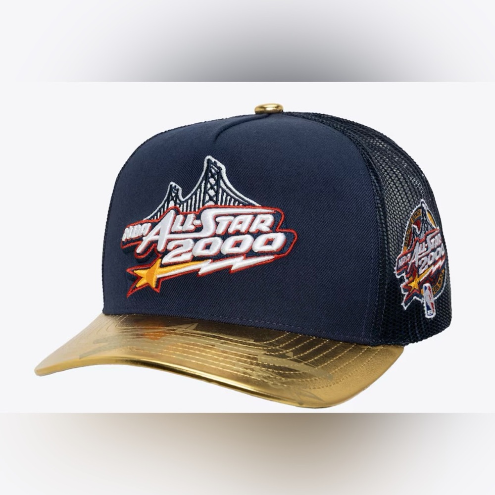 2000 NBA Mitchell & Ness Navy and Gold Pro Pinch Fit Truckers Hat